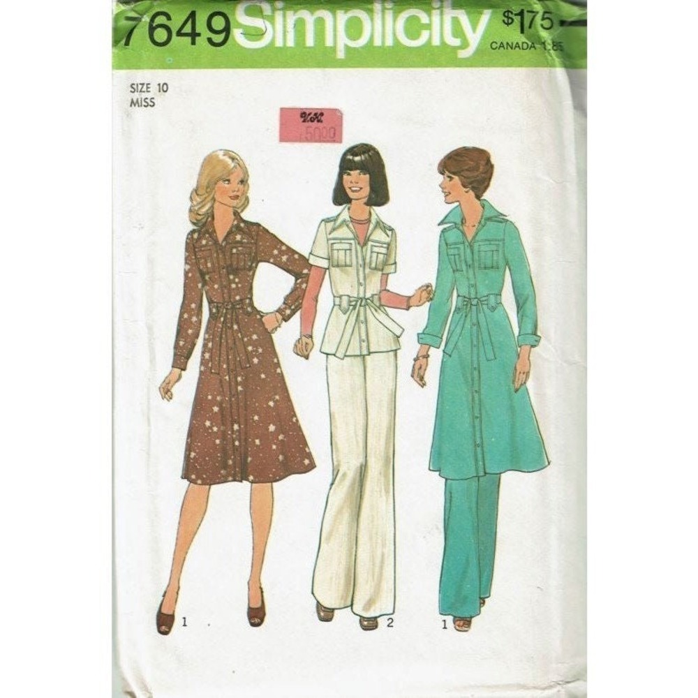 Simplicity Sewing Pattern 7649 Dress Top Pants Misses Size 10 70s Fashion UNCUT